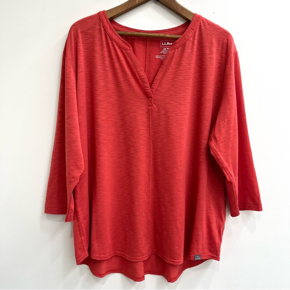 L.L. Bean Streamside T-Shirt 3/4 Length Sleeves Splitneck Top Orange Size 2X